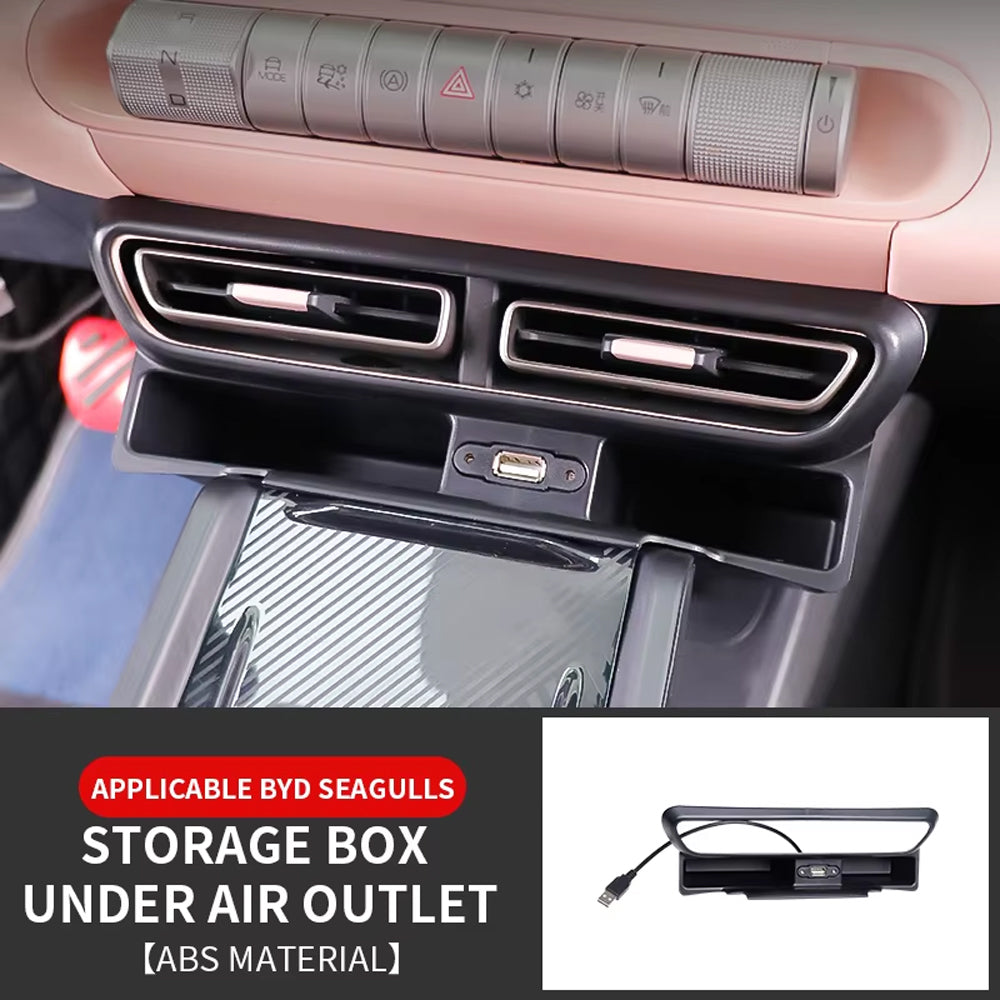 BYD Seagull Car Adhesive Mini Storage Under Air Outlet with USB Charging Port - Black
