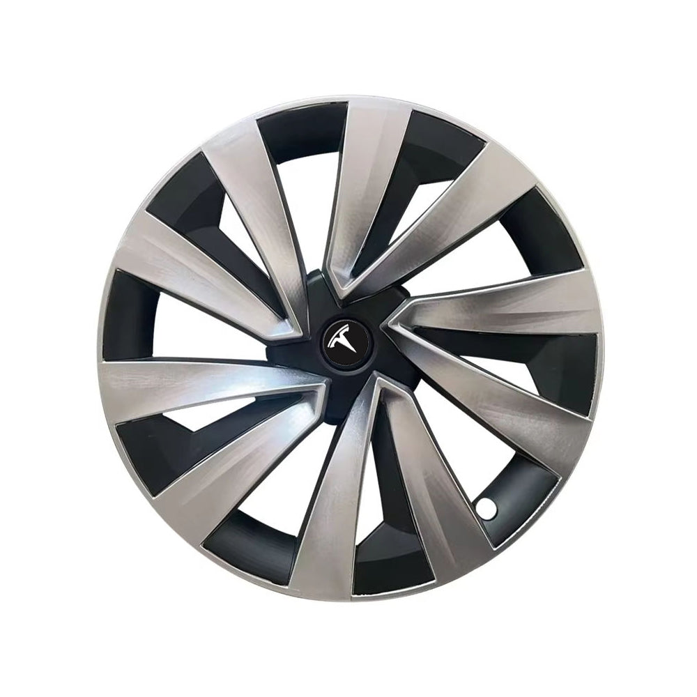 TESLA 2025 Model Y Juniper ABS 19" Wheel Cover Spiral Style Hubcaps 1 Set (4pcs) - Silver with black