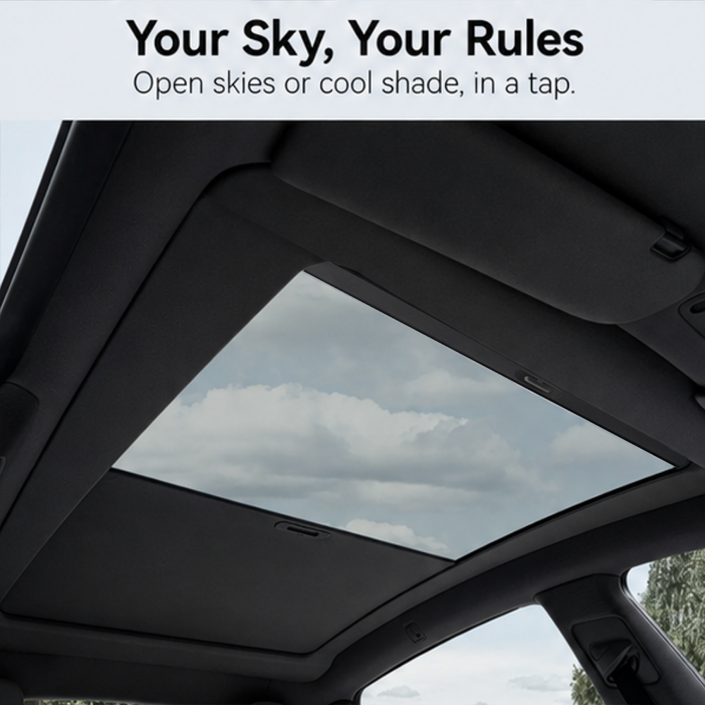 3W TESLA 2026 Model YL Retractable Manual Glass Roof Sunshade - Black