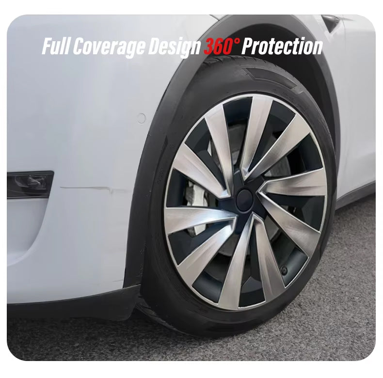 TESLA 2025 Model Y Juniper ABS 19" Wheel Cover Spiral Style Hubcaps 1 Set (4pcs) - Silver with black