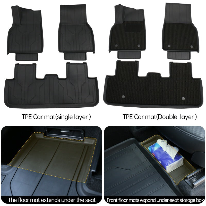 TESLA 2025/2026 Model Y TPE Odorless Double Layer Cargo Liners Floor Mats with Soft Carpet