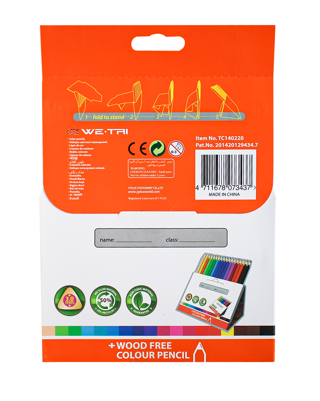 Y-Plus+ WE-TRI Wood Free Color Pencil 6/12/18/24 Colors 3.0mm