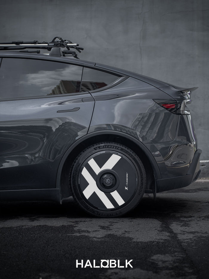 HALODISC 2 X-Factor (Black) | Set of 4 Wheel Covers for Tesla Model 3 & Model Y 19" Crossflow Wheel