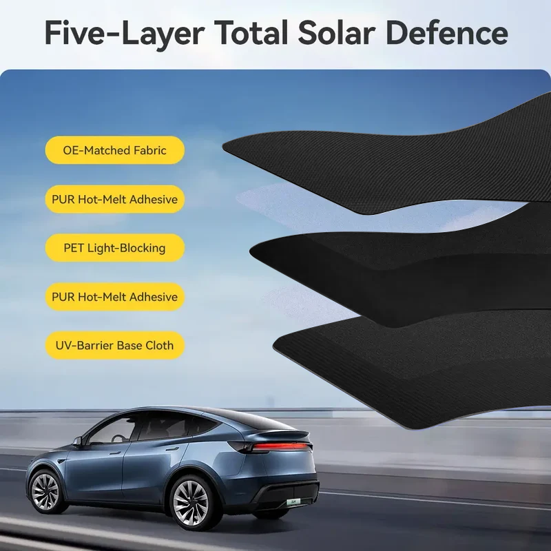 3W TESLA 2025-2026 Model Y Juniper Retractable Manual Glass Roof Sunshade - Black