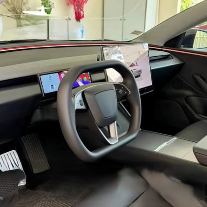 TESLA 2025 Model Y Juniper Nappa Leather Cyber Truck Style Squircle Steering Wheel - Black