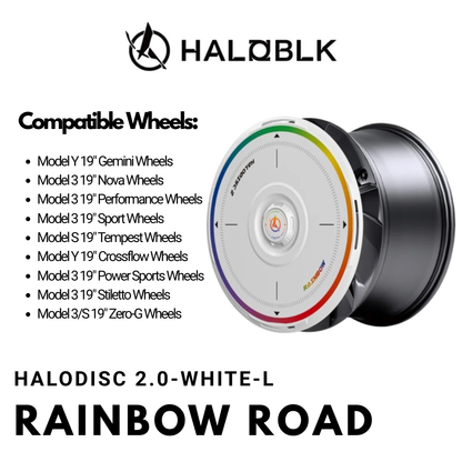 Haloblk HaloDisc 2 Wheel Covers for Tesla Model 3 & Model  Y Juniper 19" Crossflow Wheels - Rainbow Road (White)