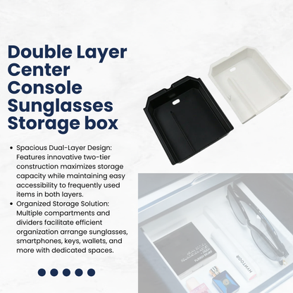TESLA 2025/2026 Model Y| Model 3| Model YL Double Layer Center Console Sunglasses Storage Box - White
