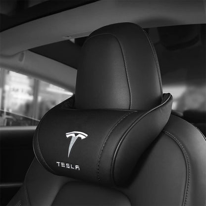 TESLA 2025 Model Y and Model 3 Ergonomic Leather Neck Support Headrest - Black