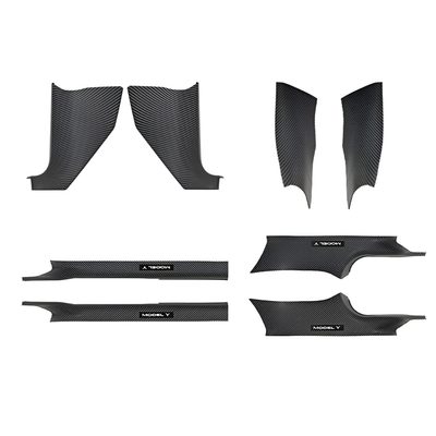 TESLA Model Y Juniper 2025-2026 ABS Carbon Fiber Pattern Front and Rear Door Sill Protector Threshold Strip - 1 SET(8PCS)