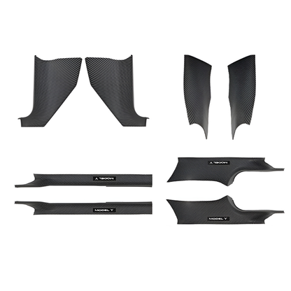 TESLA Model Y Juniper 2025-2026 ABS Carbon Fiber Pattern Front and Rear Door Sill Protector Threshold Strip - 1 SET(8PCS)