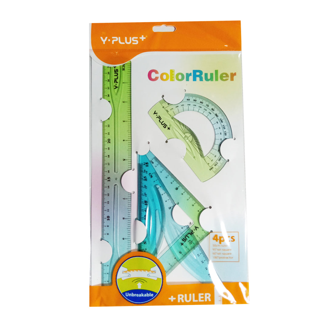 Y-Plus+ 4 Pcs Unbreakable Color Ruler Set