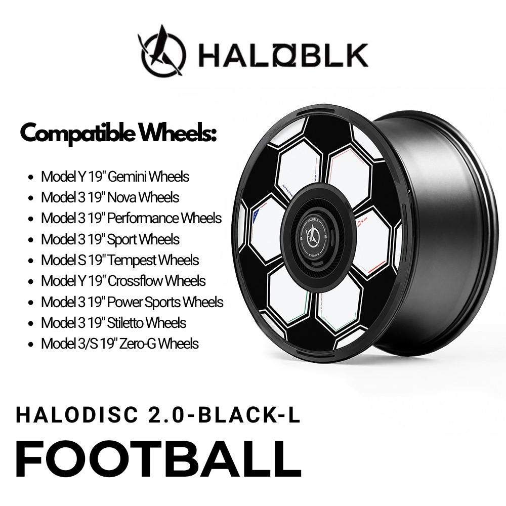 HALOBLK HALODISC 2 FOOTBALL 19" | Set of 4 Wheel Covers for Tesla Model 3 and Model Y/YL - Black