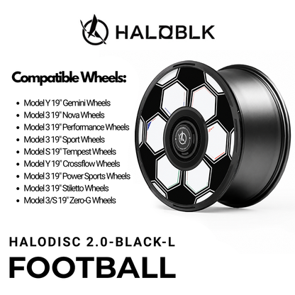 HALOBLK HALODISC 2 FOOTBALL 19" | Set of 4 Wheel Covers for Tesla Model 3 and Model Y/YL - Black