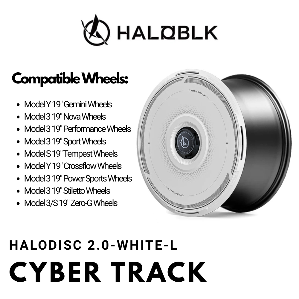HALODISC 2 Cyber Track (White) | Set of 4 Wheel Covers for Tesla Model Y, Model Y L and Model 3 19" Crossflow Wheel