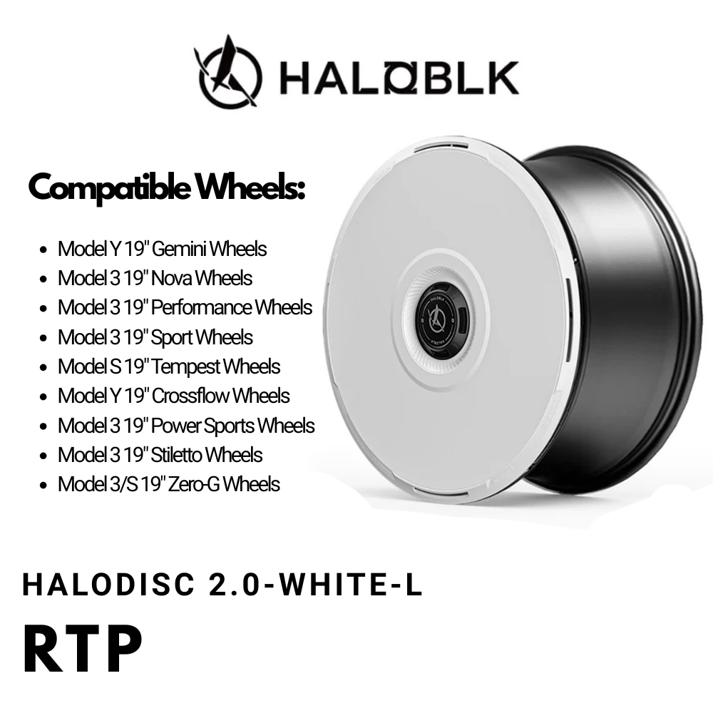 HALODISC 2 RTP (White) | Set of 4 Wheel Covers for Tesla Model Y, Model Y L and Model 3 19" Crossflow Wheel