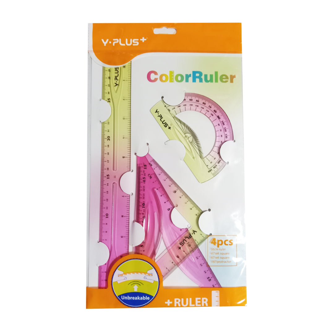 Y-Plus+ 4 Pcs Unbreakable Color Ruler Set