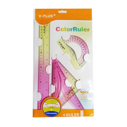 Y-Plus+ 4 Pcs Unbreakable Color Ruler Set