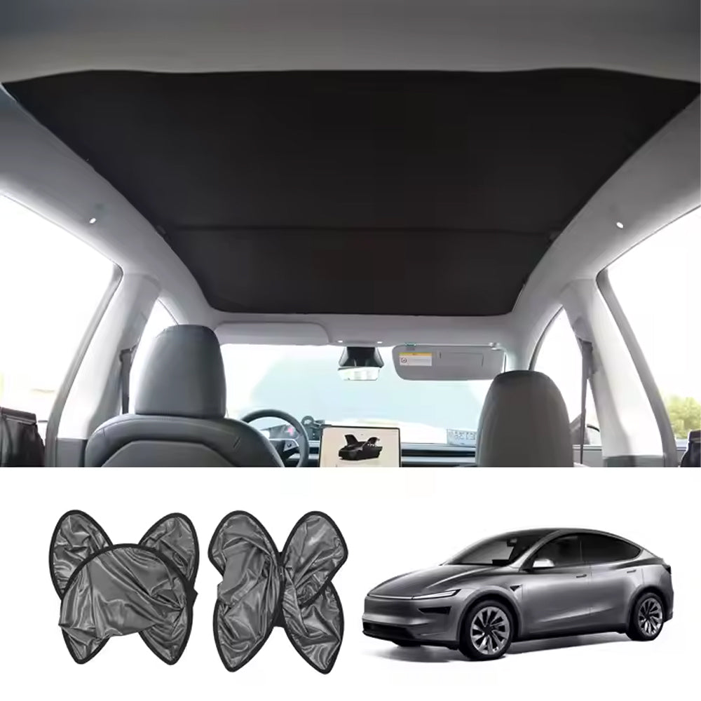 TESLA 2025 Model Y Juniper Foldable Front and Rear Sunroof Sunshade for Glass Roof - Black