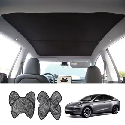 TESLA 2025 Model Y Juniper Foldable Front and Rear Sunroof Sunshade for Glass Roof - Black