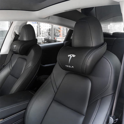 TESLA 2025 Model Y and Model 3 Ergonomic Leather Neck Support Headrest - Black