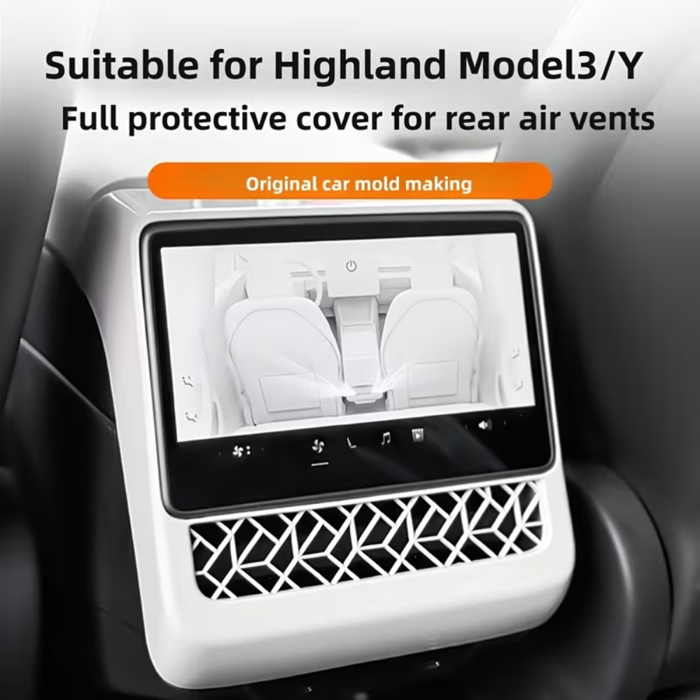 TESLA Model 3 | Model Y Interior Rear Screen Overlay ABS Air Vent Cover Protection - White
