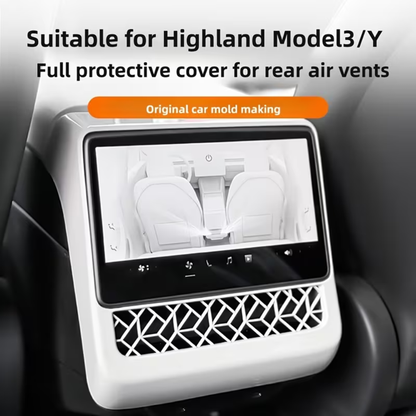 TESLA Model 3 | Model Y Interior Rear Screen Overlay ABS Air Vent Cover Protection - White
