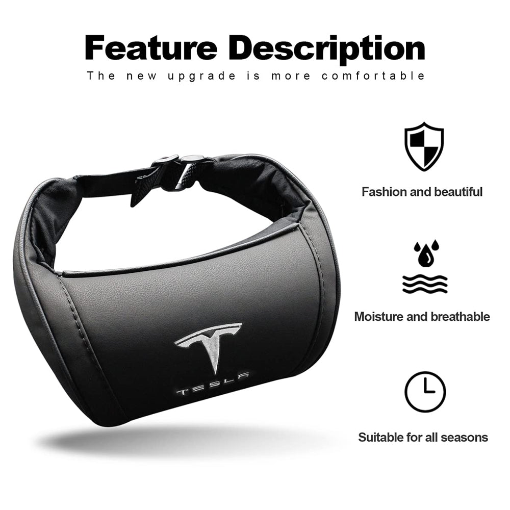 TESLA 2025 Model Y and Model 3 Ergonomic Leather Neck Support Headrest - Black
