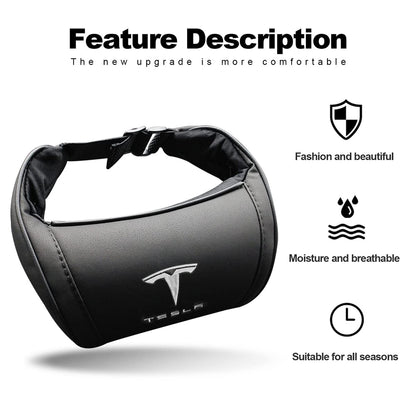 TESLA 2025 Model Y and Model 3 Ergonomic Leather Neck Support Headrest - Black