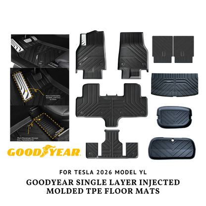 TESLA 2026 MODEL YL All-Weather Single Layer Injected Molded TPE Odorless Cargo Liners Floor Mats - 1 SET (9PCS)