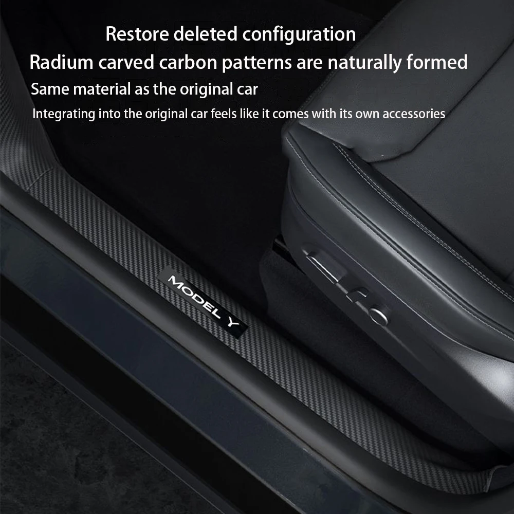 TESLA Model Y Juniper 2025-2026 ABS Carbon Fiber Pattern Front and Rear Door Sill Protector Threshold Strip - 1 SET(8PCS)