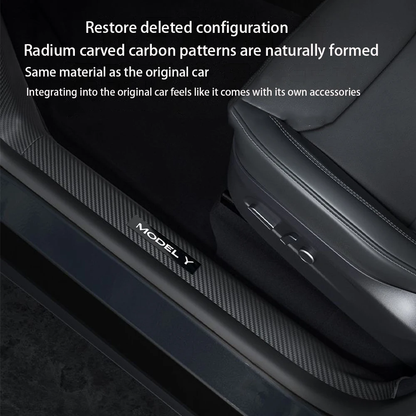 TESLA Model Y Juniper 2025-2026 ABS Carbon Fiber Pattern Front and Rear Door Sill Protector Threshold Strip - 1 SET(8PCS)
