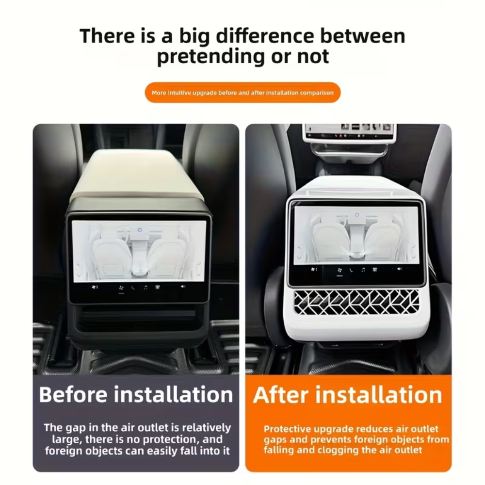 TESLA Model 3 | Model Y Interior Rear Screen Overlay ABS Air Vent Cover Protection - White