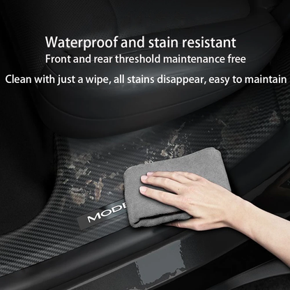 TESLA Model Y Juniper 2025-2026 ABS Carbon Fiber Pattern Front and Rear Door Sill Protector Threshold Strip - 1 SET(8PCS)