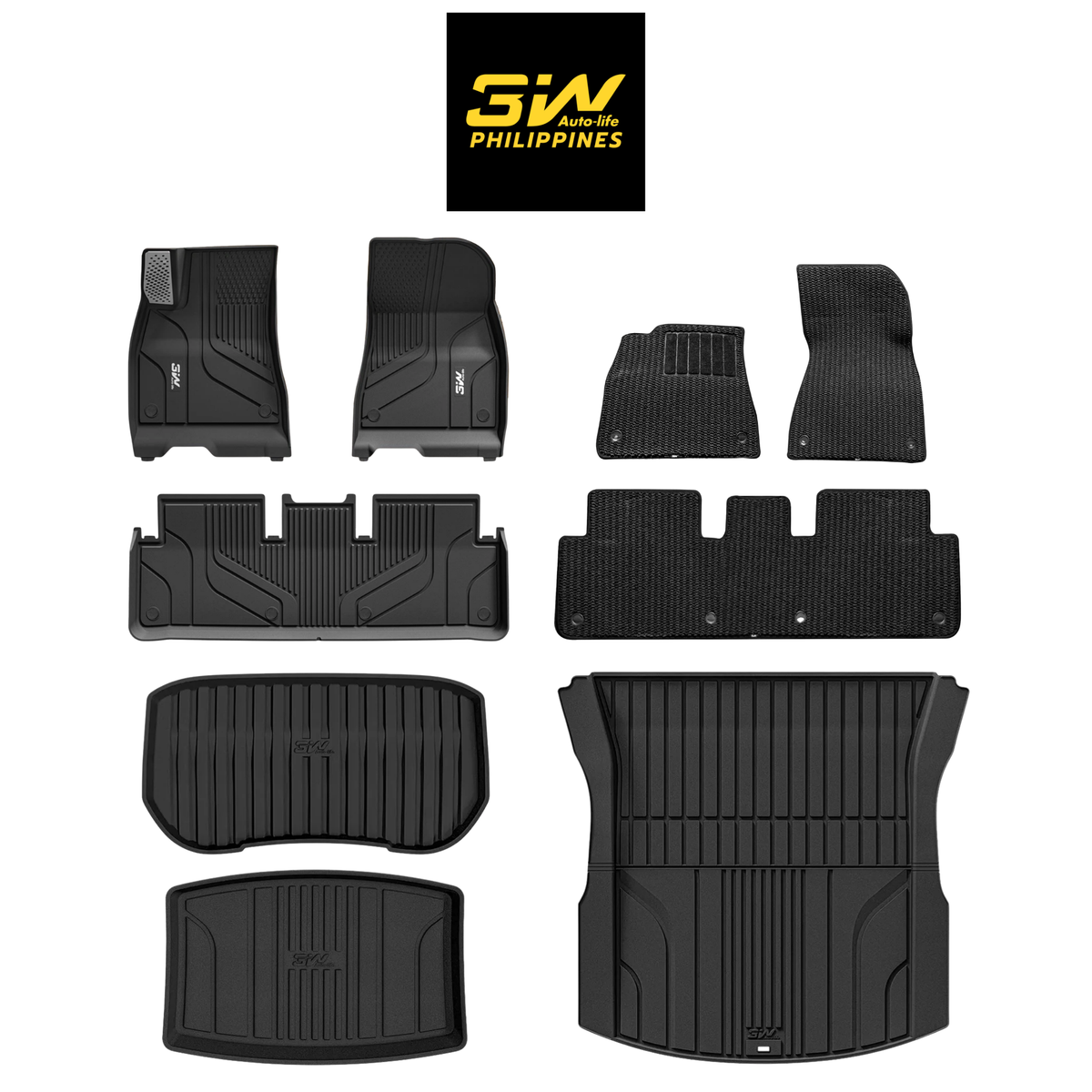 3W TESLA 2024-2026 Model 3 Highland Double Layer Injected Molded TPE Odorless Cargo Liners Floor Mats - 1 SET (6 PCS)