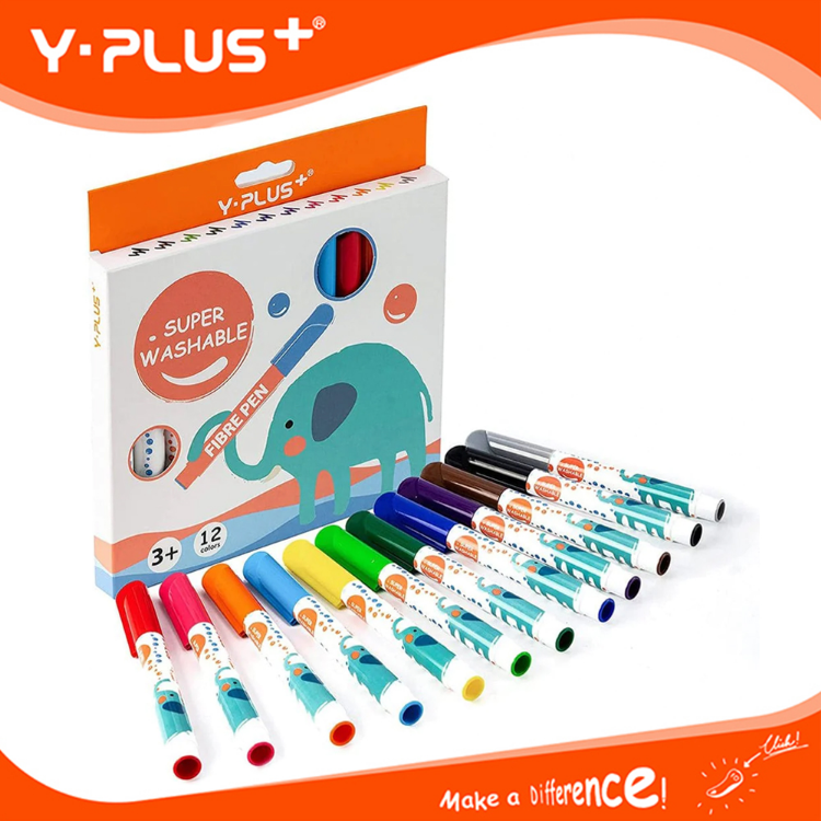 Y-Plus+ Elephant Super Washable Fibre Pen 12 Colors