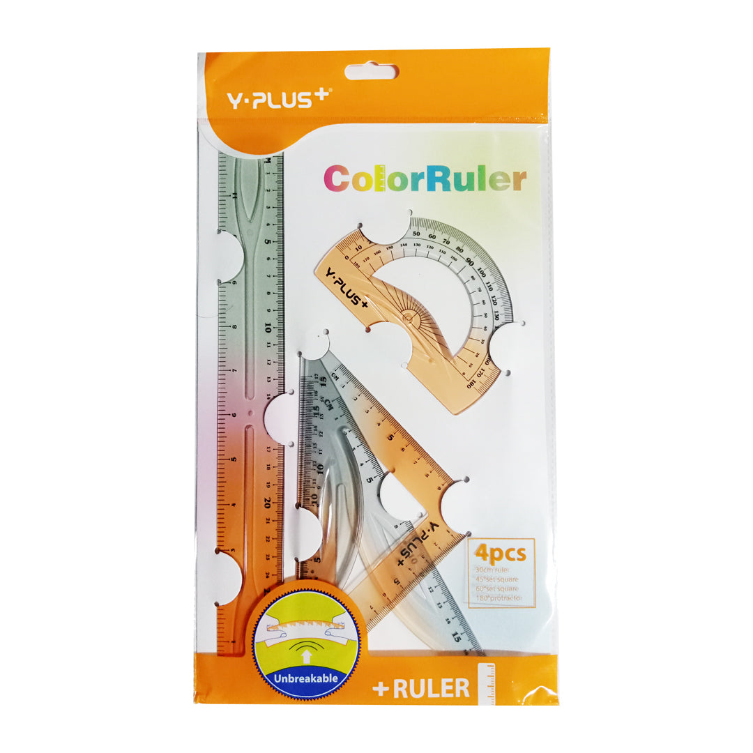 Y-Plus+ 4 Pcs Unbreakable Color Ruler Set