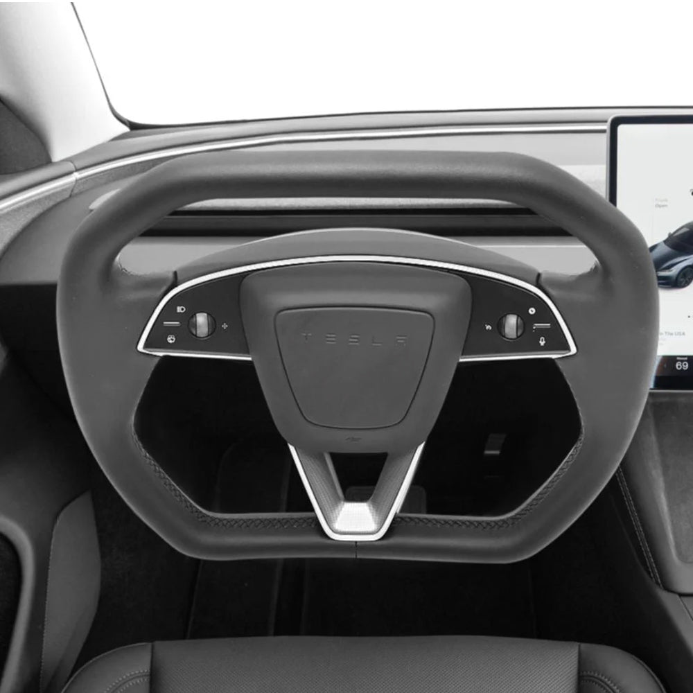 TESLA 2025 Model Y Juniper Nappa Leather Cyber Truck Style Squircle Steering Wheel - Black