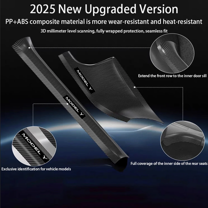 TESLA Model Y Juniper 2025-2026 ABS Carbon Fiber Pattern Front and Rear Door Sill Protector Threshold Strip - 1 SET(8PCS)