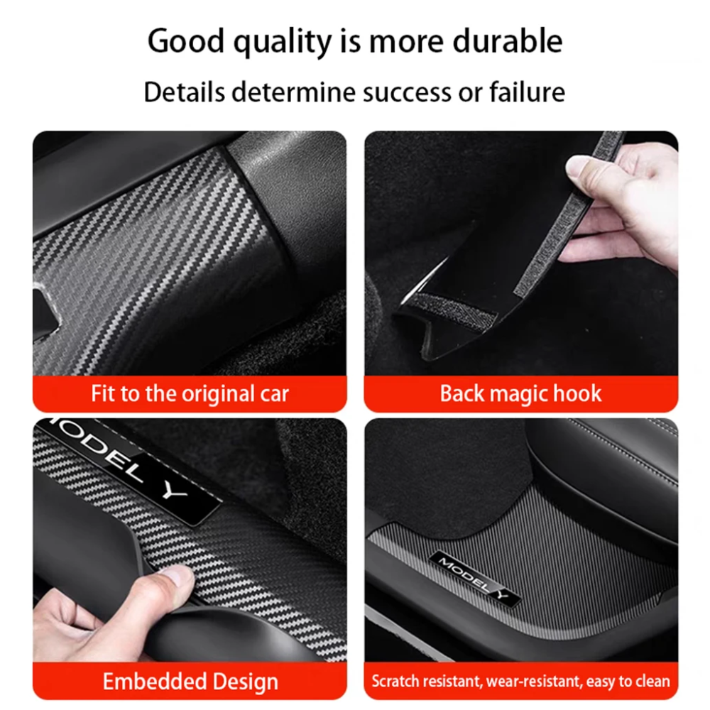 TESLA Model Y Juniper 2025-2026 ABS Carbon Fiber Pattern Front and Rear Door Sill Protector Threshold Strip - 1 SET(8PCS)