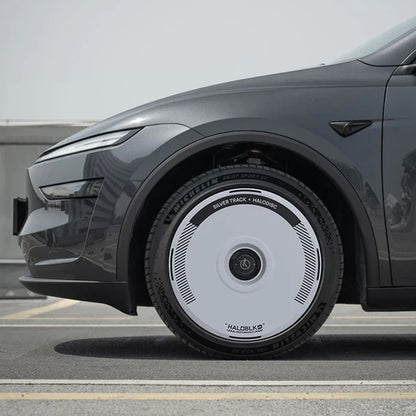 HALODISC 2 Silver Track (White) | Set of 4 Wheel Covers for Tesla Model Y, Model Y L and Model 3 19" Crossflow Wheel