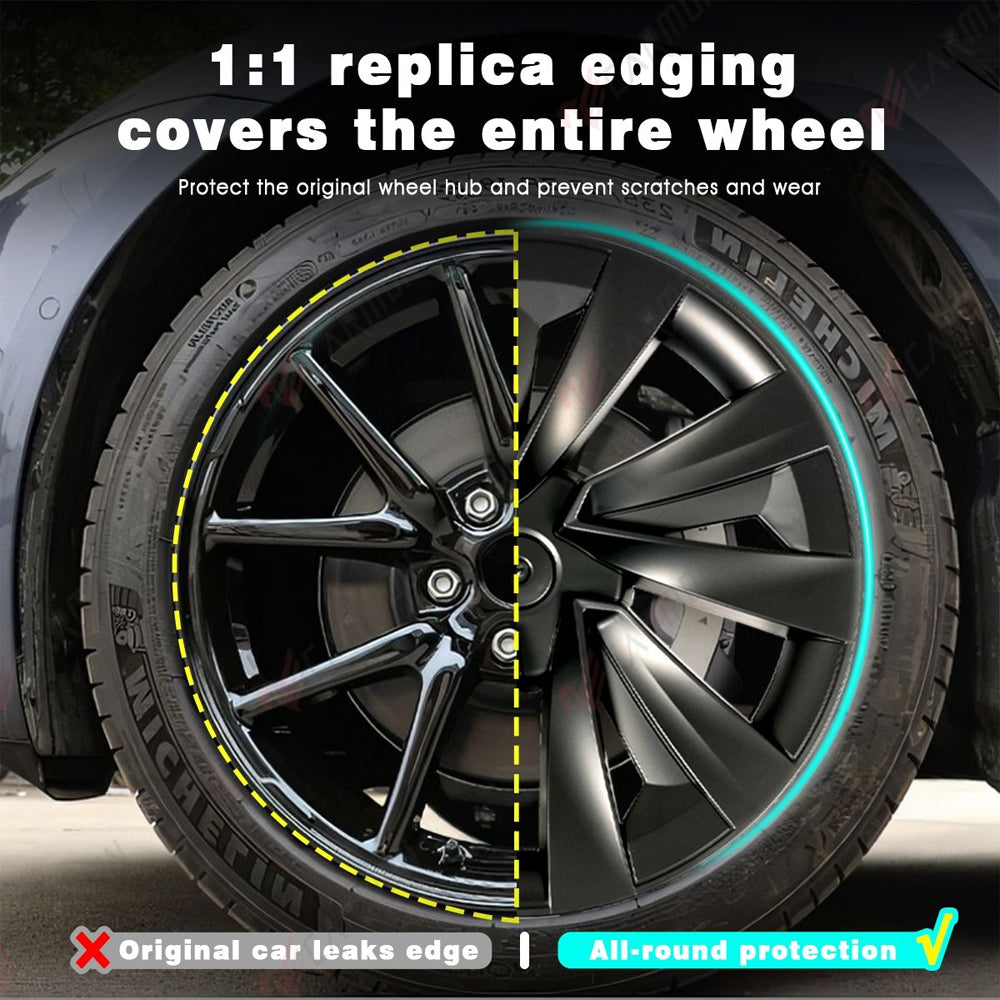 TESLA 2025/2026 Model Y Juniper ABS 19" Wheel Cover Spiral Style Hubcaps 1 Set (4pcs) - Black