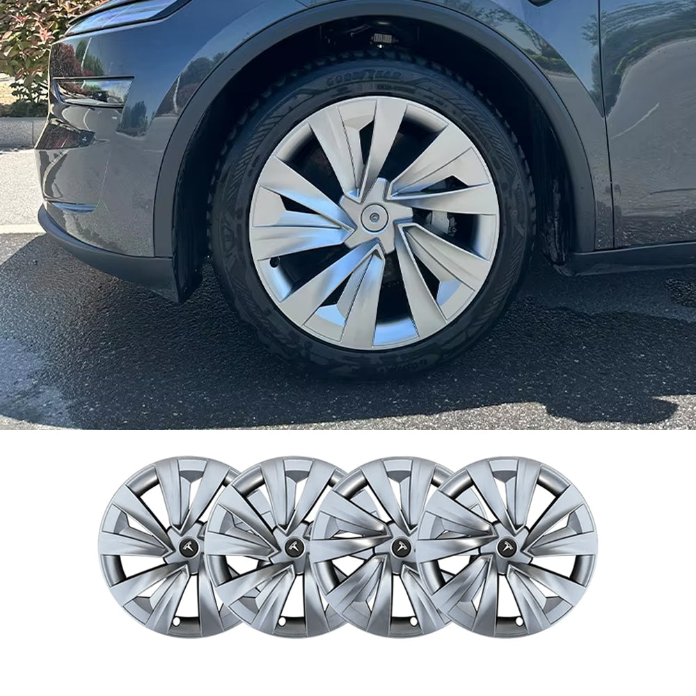 TESLA 2025 Model Y Juniper ABS 19" Wheel Cover Spiral Style Hubcaps 1 Set (4pcs) - Silver