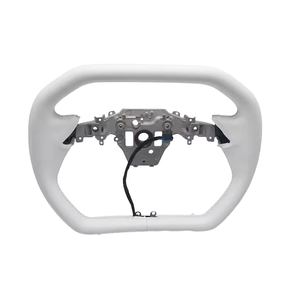 TESLA 2025 Model Y Juniper Nappa Leather Cyber Truck Style Squircle Steering Wheel - White