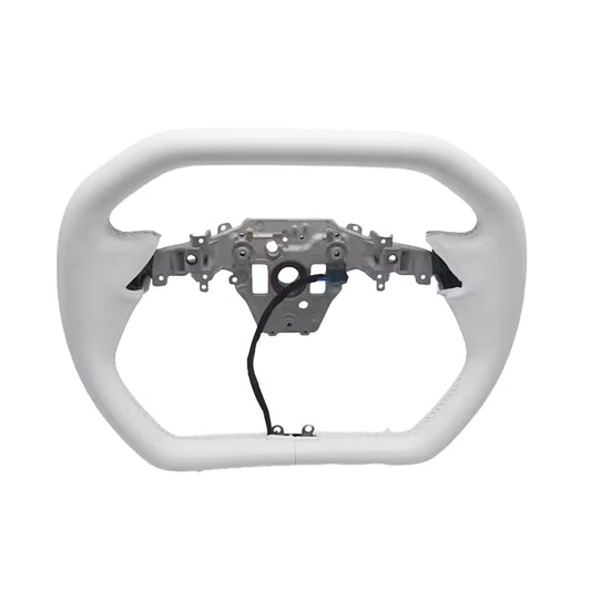 TESLA 2025 Model Y Juniper Nappa Leather Cyber Truck Style Squircle Steering Wheel - White