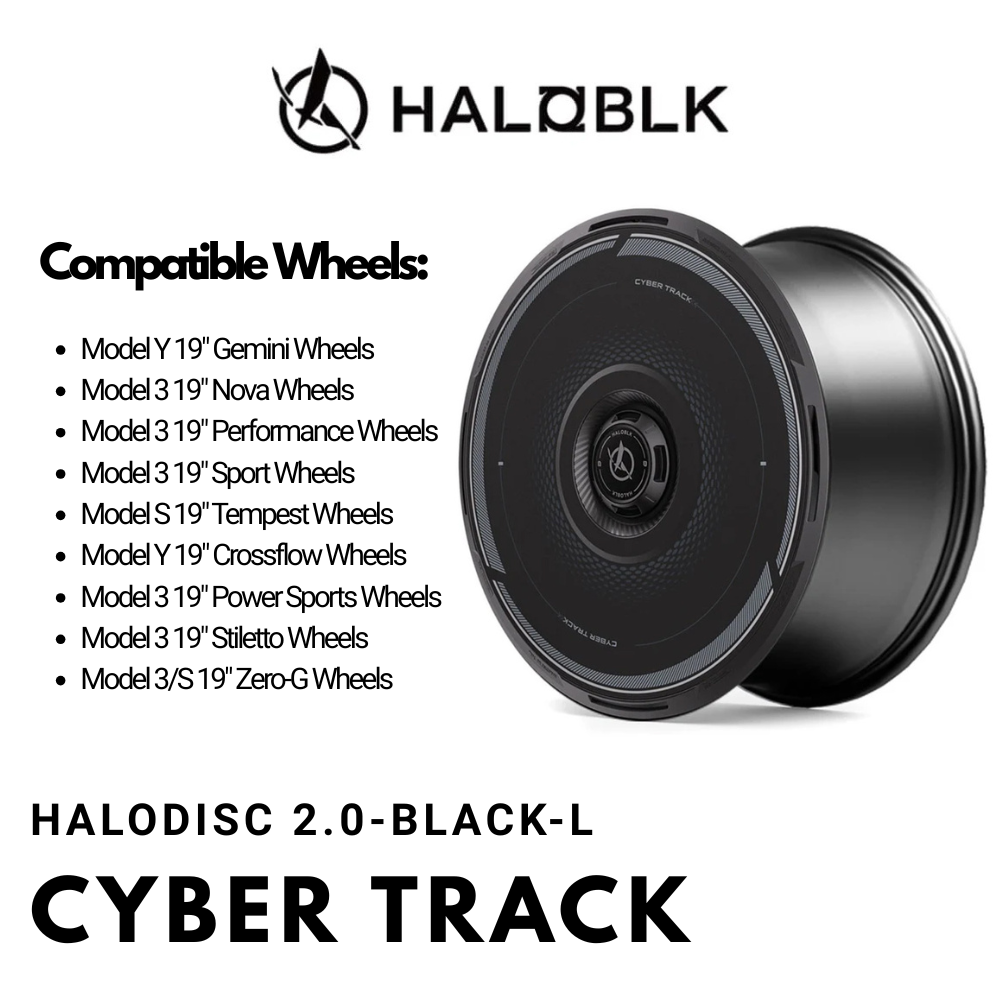 Haloblk HaloDisc 2 Wheel Covers for Tesla Model 3 &  Model Y Juniper 19" Crossflow Wheels - Cyber Track (Black)