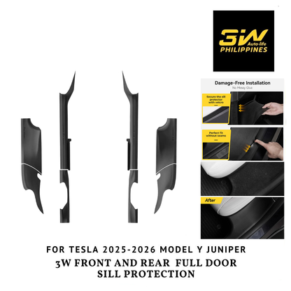 3W Tesla 2025-2026 Model Y Juniper Car Interior Front and Rear Full Door Sill Protection - 1 SET (4PCS)