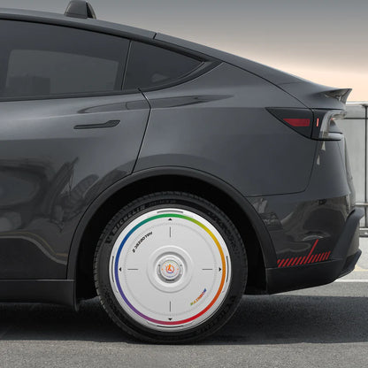 Haloblk HaloDisc 2 Wheel Covers for Tesla Model 3 & Model  Y Juniper 19" Crossflow Wheels - Rainbow Road (White)