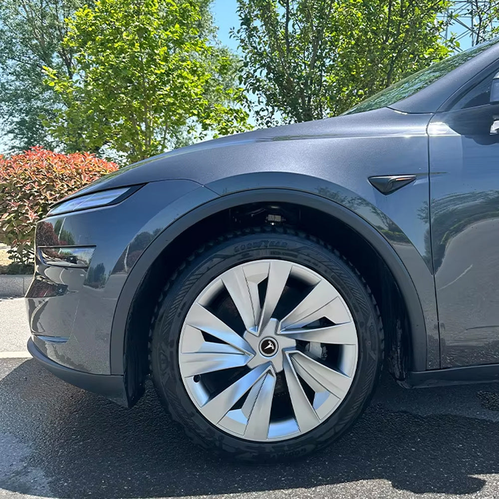 TESLA 2025 Model Y Juniper ABS 19" Wheel Cover Spiral Style Hubcaps 1 Set (4pcs) - Silver