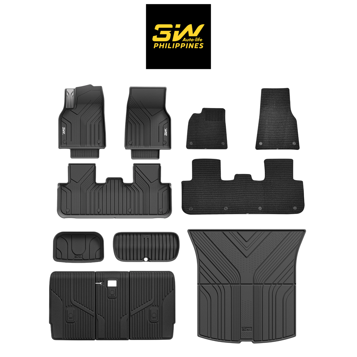 3W TESLA 2025-2026 MODEL Y Juniper All-Weather Double Layer Injected Molded TPE Odorless Cargo Liners Floormats - 1 SET (9 PCS)