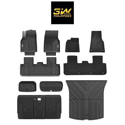 3W TESLA 2025-2026 MODEL Y Juniper All-Weather Double Layer Injected Molded TPE Odorless Cargo Liners Floormats - 1 SET (9 PCS)
